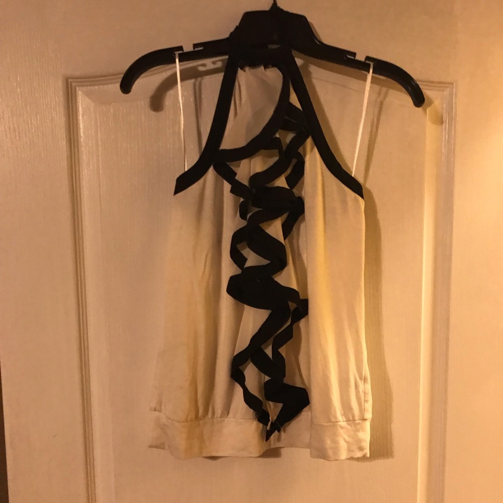 Cream & black halter top with ruffle ascent size S
